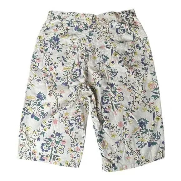 Vtg Esprit Linen White Floral Bermuda Shorts High Waist Boho Cottagecore Sz 9/10 - Picture 4 of 7